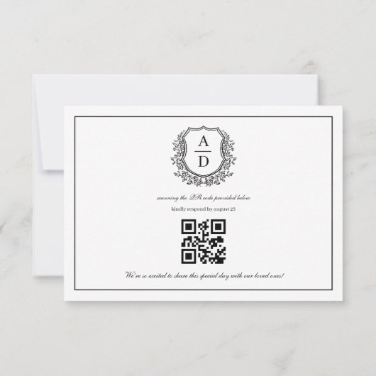 Cartons Réponse QR Code noir blanc crête Monogramme Mariage (Dos)