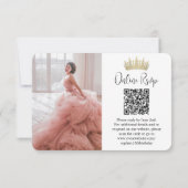Cartons Réponse QR Code & Photo Elegant Quinceañera Gold Crown (Dos)