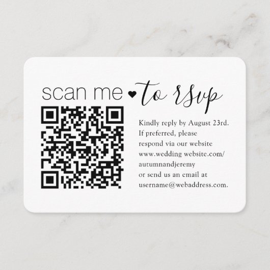 Cartons Réponse QR Code & Photo Mariage Site Web Boîtier simple (Devant)