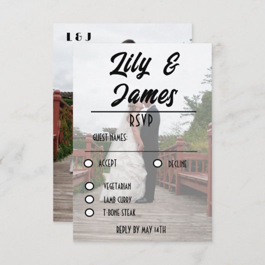 Cartons Réponse QR Code & Photo Mariage Website Simple (Devant / Derrière)
