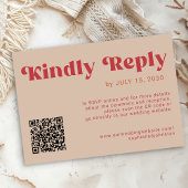 Cartons Réponse QR code Retro groovy bold red beige online wedding