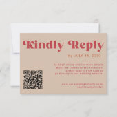 Cartons Réponse QR code Retro groovy bold red beige online wedding (Devant)