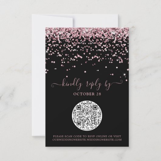 Cartons Réponse QR Code Rose noir Gold rose Parties scintillant ma (Devant)