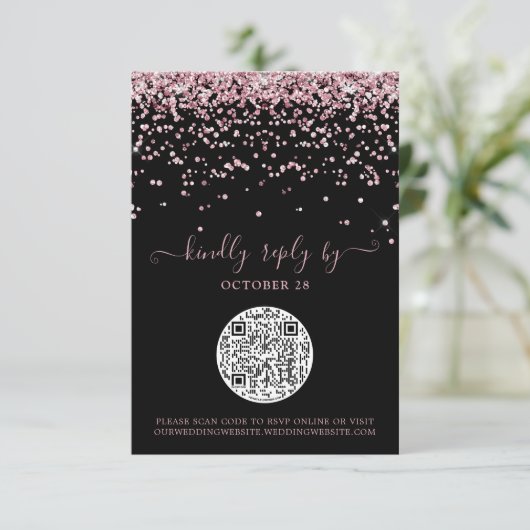 Cartons Réponse QR Code Rose noir Gold rose Parties scintillant ma (Debout devant)