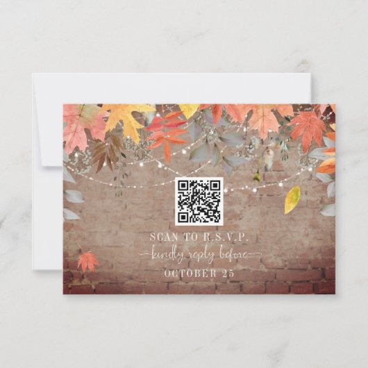 Cartons Réponse QR Code Rustique Mariage de automne de briques (Devant)