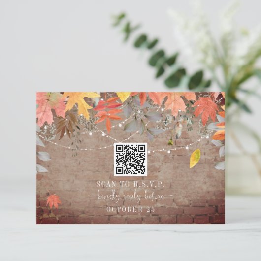 Cartons Réponse QR Code Rustique Mariage de automne de briques (Debout devant)
