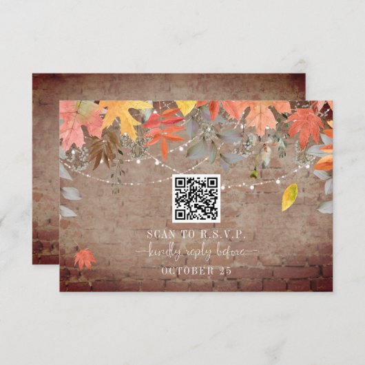 Cartons Réponse QR Code Rustique Mariage de automne de briques (Devant / Derrière)