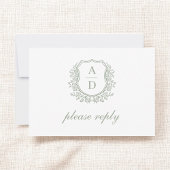 Cartons Réponse QR Code Sage Green Crest Monogram Mariage