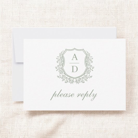 Cartons Réponse QR Code Sage Green Crest Monogram Mariage