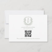 Cartons Réponse QR Code Sage Green Crest Monogram Mariage (Dos)