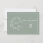 Cartons Réponse QR Code Sage Green Leafer Crest Monogram Mariage (Dos)