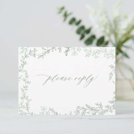 Cartons Réponse QR Code Sage vert cadre feuilleté Mariage rustique (Debout devant)