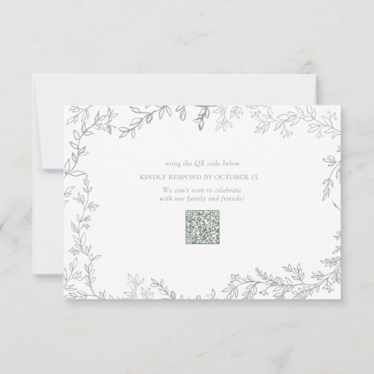 Cartons Réponse QR Code Sage vert cadre feuilleté Mariage rustique (Dos)