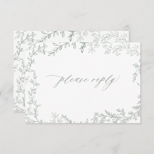 Cartons Réponse QR Code Sage vert cadre feuilleté Mariage rustique (Devant / Derrière)