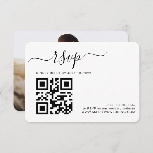 Cartons Réponse QR Code Simple Photo Mariage (Devant / Derrière)