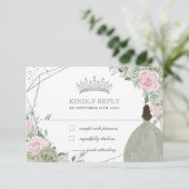 Cartons Réponse Quinceañera Anniversaire Sage Vert Doux Rose Flora (Debout devant)