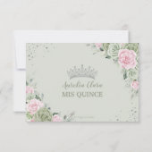 Cartons Réponse Quinceañera Anniversaire Sage Vert Doux Rose Flora (Dos)