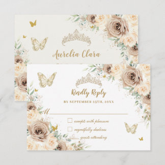 Cartons Réponse Quinceañera Champagne Gold Floral Papillons