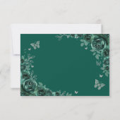 Cartons Réponse Quinceanera Emerald Green Silver Floral Reply (Dos)