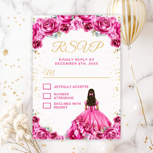 Cartons Réponse Quinceañera Florale Princesse Rose Chaud