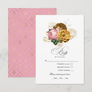 Cartons Réponse Quinceañera Florale Rose Pâle et Or Vintage