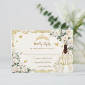 Cartons Réponse Quinceañera Ivory White Floral Robe Princesse Or (Debout devant)