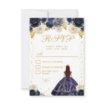 Quinceañera princesse florale bleu marine