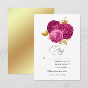 Cartons Réponse Quinceañera rose chaude et or Floral