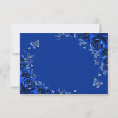 Cartons Réponse Quinceanera Royal Blue Silver Floral Reply (Dos)
