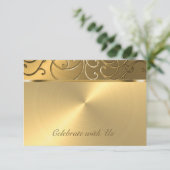 Cartons Réponse Quinceanera Toute Gold Filigree Swirl bordure (Debout devant)