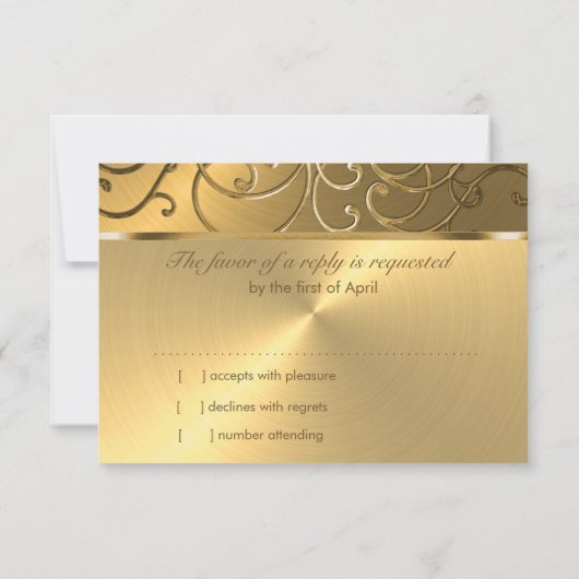 Cartons Réponse Quinceanera Toute Gold Filigree Swirl bordure (Dos)