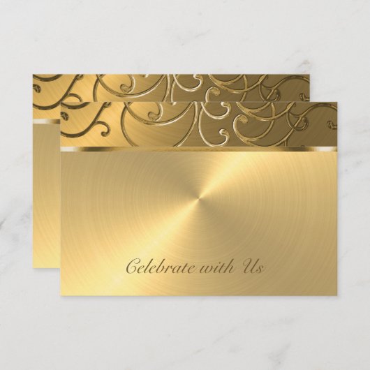 Cartons Réponse Quinceanera Toute Gold Filigree Swirl bordure (Devant / Derrière)