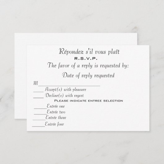 CARTONS RÉPONSE R.S.V.P (Devant / Derrière)