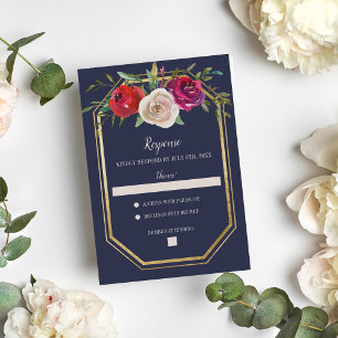 Cartons Réponse Radial Floral Navy Blue Burgundy Gold Mariage