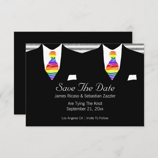 Cartons Réponse Rainbow Cravate Gay Enregistrer la date Mariage ca (Devant / Derrière)