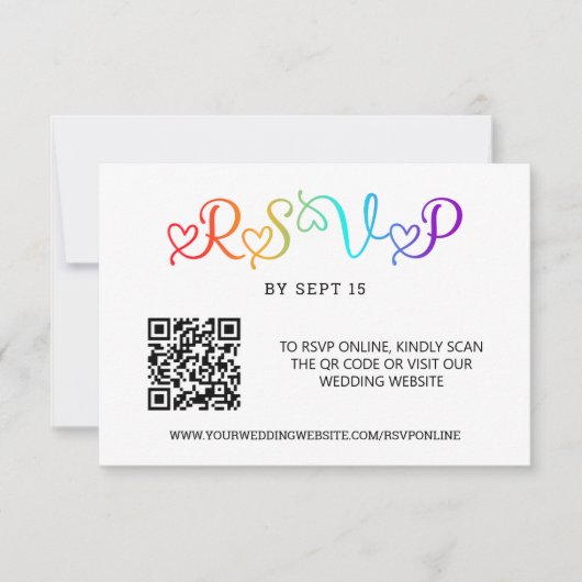 Cartons Réponse Rainbow Heart Script LGBT Code QR Mariage (Devant)