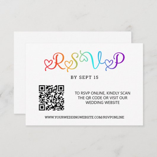 Cartons Réponse Rainbow Heart Script LGBT Code QR Mariage (Devant / Derrière)