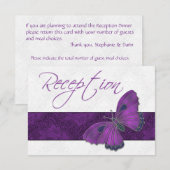 Cartons Réponse Réception de mariage Brocart papillon Violet (Devant / Derrière)