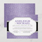 Cartons Réponse Réception de mariage gris et violet damassé unique (Devant / Derrière)