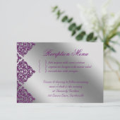 Cartons Réponse Réception Mariage Damask Violet Argent Étincelle (Debout devant)