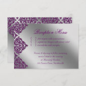 Cartons Réponse Réception Mariage Damask Violet Argent Étincelle (Devant / Derrière)