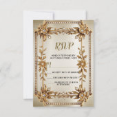 Cartons Réponse Rectangle Orné Or mariage Fleurs Dimonées brillant (Devant)