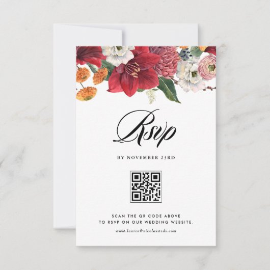 Cartons Réponse Red Amaryllis Botanical Winter Wedding QR Code (Devant)