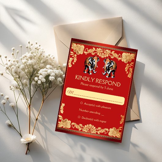 Cartons Réponse Red and gold Indian wedding elephants