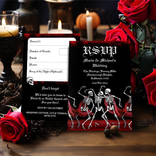 Cartons Réponse Red Death Dancing Skeletons Mariage gothique