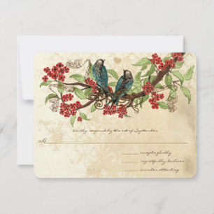 Cartons Réponse Red Floral Vintage Birds assis dans un Mariage d'a