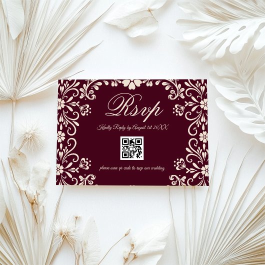 Cartons Réponse Red Floral Wedding QR