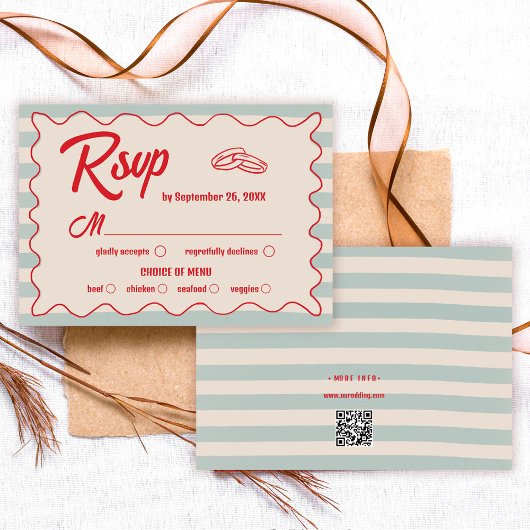 Cartons Réponse Red Handwriting Blue Watercolor Retro Wedding
