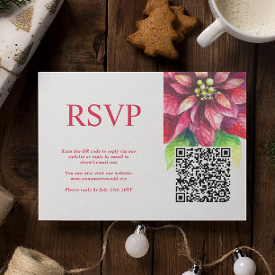 Cartons Réponse Red Poinsettia Mariage de Noël d'hiver QR Code