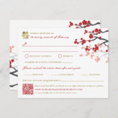 Cartons Réponse Red Sakura & Gold Double Bonheur Mariage chinois (Devant / Derrière)